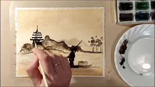 Стиль Суми-Э.Как нарисовать картину в японском стиле. Sumi-E style. How to draw in Japanese style.