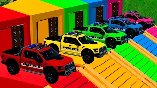 TRANSPORTING POLICE CARS, AMBULANCE, FIRE TRUCK, CARS, MONSTER TRUCK OF COLORS! WITH TRUCKS! - FS 22