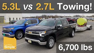 2023 Chevy Silverado 2.7 vs 5.3 Towing Test! | Does the 4 Cylinder Keep Up?