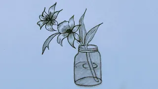 How to draw beautiful orchid flowers in a jar || Step by step pencil sketch drawing / flower drawing