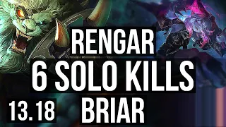 RENGAR vs BRIAR (TOP) | 6 solo kills, 600+ games, 1.1M mastery, 14/4/6 | NA Master | 13.18