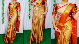 KANJEEVARAM SILK SAREE DRAPING PERFECTLY|BEGINNERS SAREE DRAPING TUTORIAL|STEP BY STEP|HINDI