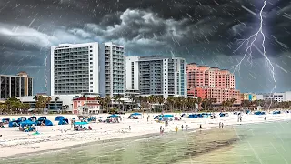 Clearwater Beach Florida. Heavy Rain. Hurricane Season is Coming 4K HDR Walking Tour