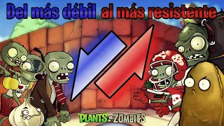 Dureza de los zombis (y de algunas plantas) en PvZ 1 - Del más débil al más resistente