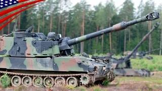 米陸軍 M109A6パラディン 155mm自走榴弾砲の実弾射撃演習