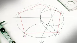 Draw pentagon with compass, inscribe a given circle.(Another method)