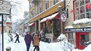 [4K]🇨🇦 Snow Walk in Old Quebec City❄🌨️☃️ Lunch at Cochon Dingue Champlain🐖🍖🍲 Feb. 2023