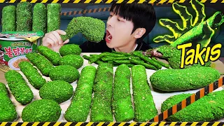 ASMR MUKBANG TAKIS Zombie! RICE CAKE Tteokbokki, Fire Noodles, cheese stick, hot dog recipe! eating