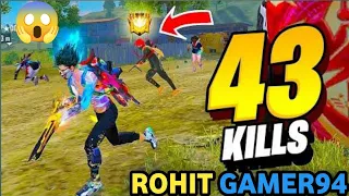 43 kills 💪 99% Headshot Rate⚡Solo vs squad full GAMEPLAY ROHIT GAMER94 FREE FIRE iPhone 12 Pro X3😱😱