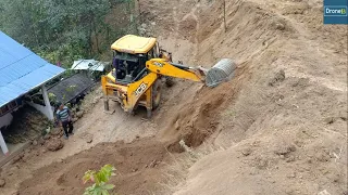 Hilly School Road Construction-JCB Backhoe Loader-Skillful Operator