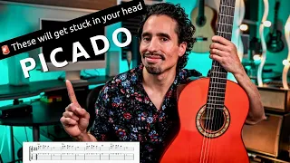 3 Popular & Simple Picado (Fingerpicking) Melodies - 🚨 CAUTION These will get stuck in your head!