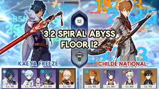 NEW 3.2 Spiral Abyss Kaeya Freeze ft. Fischl & Childe National 4* weapons Floor 12 | Genshin Impact