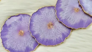 Gorgeous Purple And Gold Geode Shaped Resin Coasters