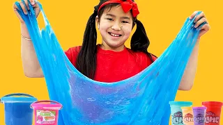 Jannie and Alex Pretend Play Make a Giant Colorful Slime | Fun Kids Video