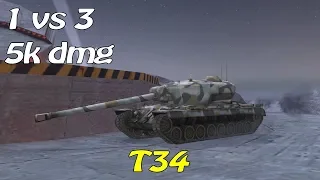 WOT Blitz 1vs3 / T34 / 3 kills / 4 955 dmg