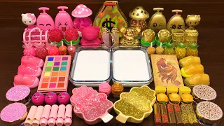 PINK vs GOLD ! Mixing Random Things into Glossy Slime ! Satisfying Slime Video #147