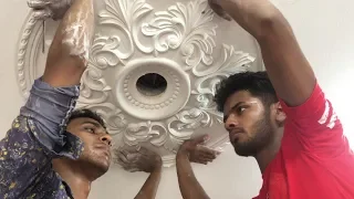 How The Ceiling Rose Medallion Ours Worker Fitting Of The Drawing Rom Very Good Quality best Gypsum