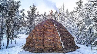 -37° Extreme COLD in Russian HOT tent. ALONE in a FROZEN forest.