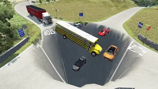 Cars Police Cars Bus Truck vs Giant Pit #4 – BeamNG.Drive | Caresh Drive