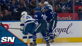 Line Brawl Erupts Between Maple Leafs And Lightning After Wayne Simmonds' Hit On Jan Rutta