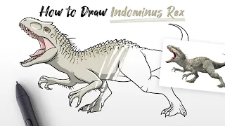 How to draw Indominus Rex dinosaur from Jurassic World movie easy step by step