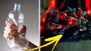 FIREPLACE of plastic BOTTLES with their hands