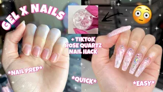 HOW TO APPLY GEL X NAILS LIKE A PRO AT HOME | TRYING THE ROSE QUARTZ TIKTOK NAIL HACK | STEP BY STEP