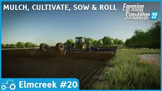 Elmcreek #20 FS22 Timelapse Mulching, Cultivating, Sowing Soybeans & Rolling Fields