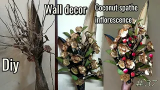 DIY COCONUT INFLORESCENCE SPATHE PAPER into Golden Flower bloom/WALL DECORATION #37தென்னை கைவிணை கலை