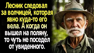 Лесник следовал за волчицей, которая явно куда-то его вела. А выйдя на поляну, старик оцепенел