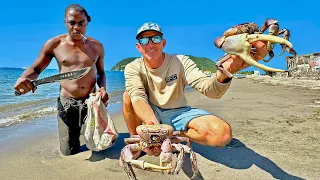 A Crazy Dude with a Huge Knife and Giant *Mud Crabs*  on a Remote Caribbean Island (Catch & Cook)