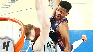 Dennis Smith Jr. Crazy Dunk Attempt on Davis Bertans - Knicks vs Spurs | February 24, 2019