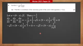 CAIE 9709 P3 Year 2021 Winter Paper 33 - Question 9