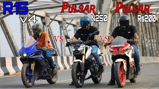 2024 Pulsar N250 Vs R15V4  Vs Pulsar Rs200 Bs6 Race | Comparison