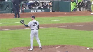 Clay Holmes...warm-up pitches...Yankees vs. Astros...3/28/24