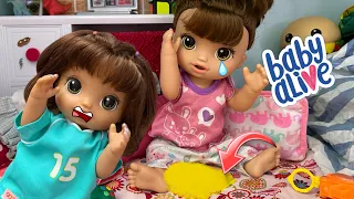 Baby Alive Sisters Sleepover routine | Bella has an accident! 😱