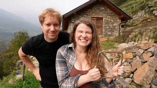 Family Builds Stone Cabin in the Mountains Together.