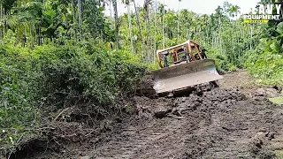 Very good Caterpillar D6R XL bulldozer operator working to widen roads on plantations