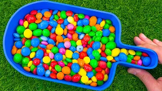 Satisfying ASMR l Mixing All My Colors Candy Skittles in Ice Cream Bathtub with Glossy Playdoh Balls