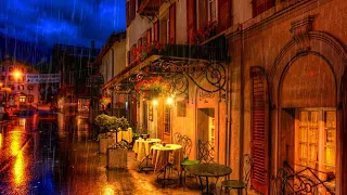 "Our First Date" Rainy Night Outside Coffee Shop Ambience with Relaxing Piano Music and Rain Sounds