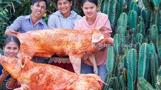 Wow! Cooking 2 WHOLE PIG 120KG with SAN PEDRO CACTUS with Big Donation Food in Village - Soup Recipe