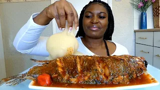 Asmr Mukbang extremely spicy fish pepper soup and cassava fufu