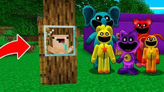 ¡ME ESCONDI de LOS SMILING CRITTERS DENTRO DE UN ARBOL! 😱😂 Bebé Noob vs CATNAP,DOGDAY en MINECRAFT