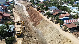 Incredible! Canal Side Slope Construction Using 5Ton Trucks, Excavators & Wheel Loader 90% Complete