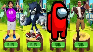 Tag with Ryan vs Sonic Dash vs Among Us Rush vs Jumanji: Epic Run - All Characters Unlocked
