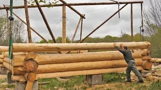 Building Off Grid Log Cabin - Ep 15 / Log Cabin Walls