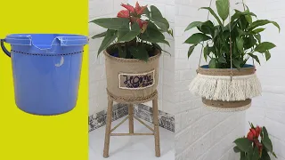 Amazing Recycle ideas Broken Buckets into Planters | Jute Craft Ideas