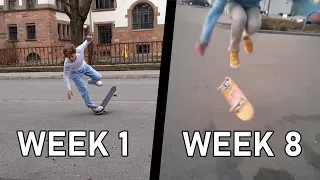 MY 2 MONTH SKATEBOARDING PROGRESSION (from nothing to bigspins, etc.)