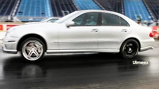 UP IN SMOKE! 11 SEC. SUPERCHARGED E55 AMG BENZ SMOKES '15 HEMI SCAT PACK THEN SMOKES HIS MOTOR!