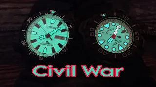 CITIZEN VS CITIZEN Full Lume Dial Skirmish -  NY0137-09A VS BN0227-25X